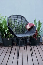 Viggo Rattan Dining Chair with Metal Legs | Black