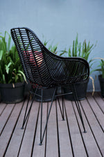 Viggo Rattan Dining Chair with Metal Legs | Black