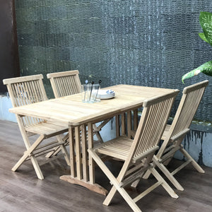 Compact small teak extendable table set