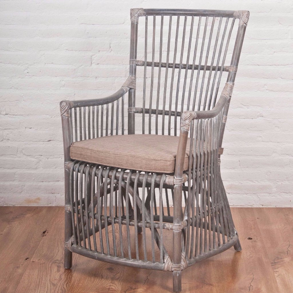 Anita Rattan Arm Chair, Grey wash with cushion