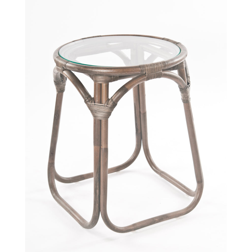 rattan small side table with glass top
