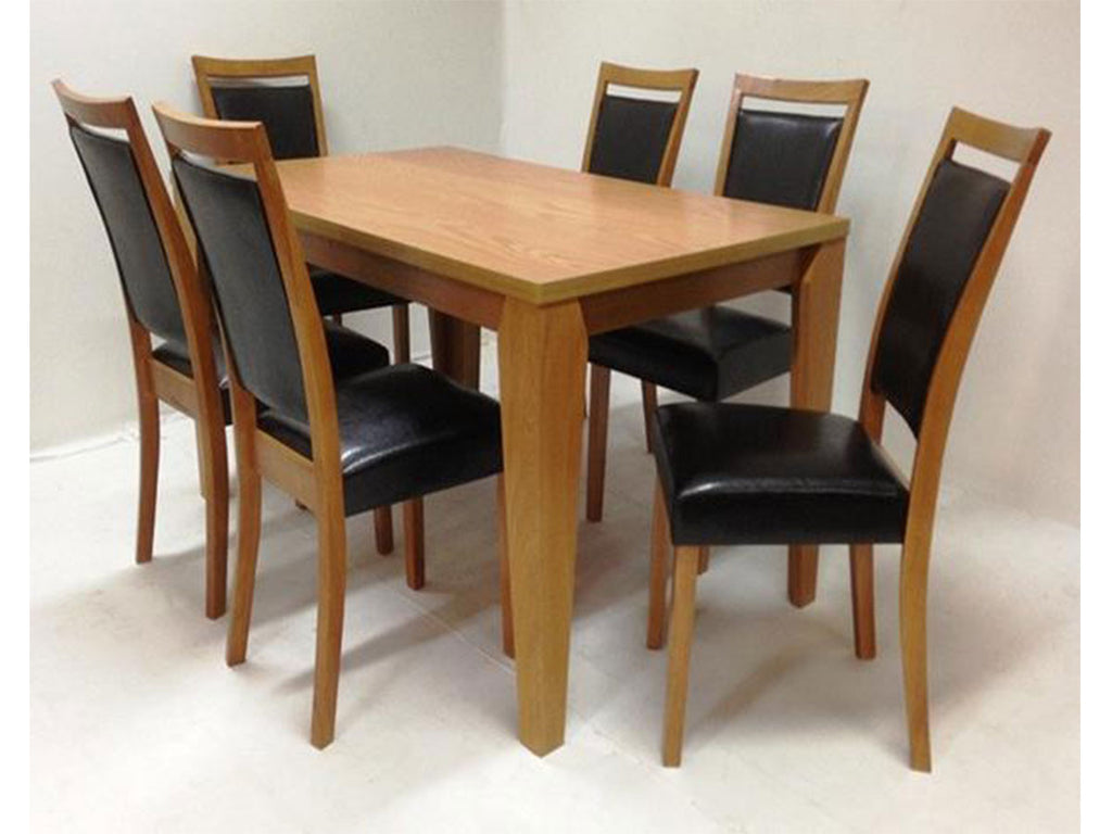 Wooden dining table set with 6 chairs and 150cm table