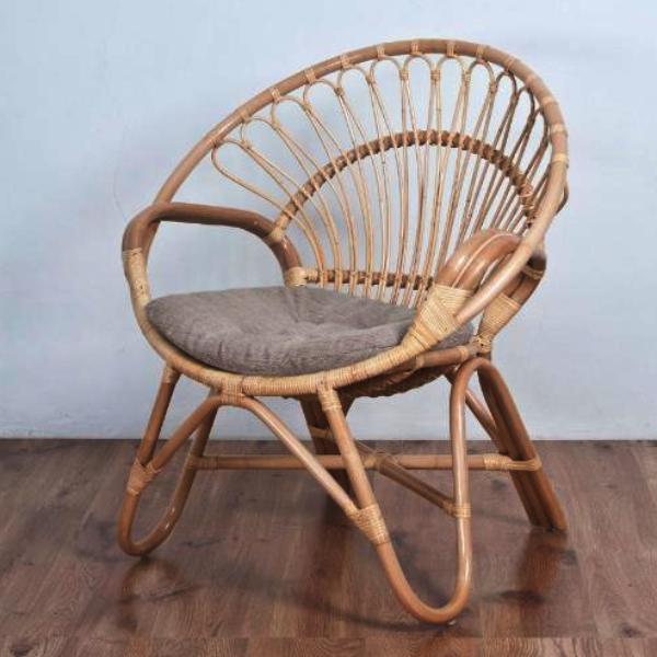 Round rattan armchair , natural finish